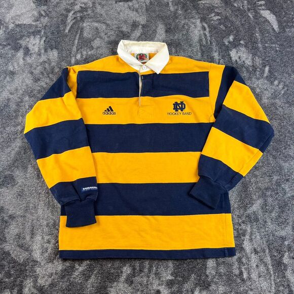 Vtg Barbarian Rugby Adidas Notre Dame Fighting Irish Polo Striped Embroidered S - Picture 1 of 14